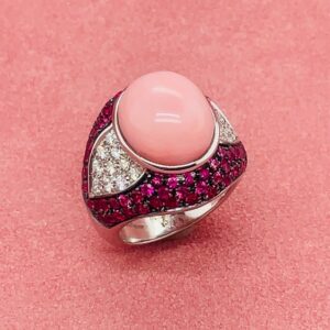 white gold pink opal ring with diamonds and sapphires tysons